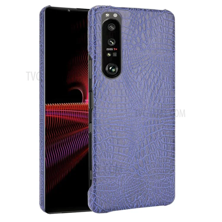 Capa de Telefone com Textura de Crocodilo para Sony Xperia 1 III 5G, Capa de Telefone em PC Revestida de Couro Sintético - Roxo