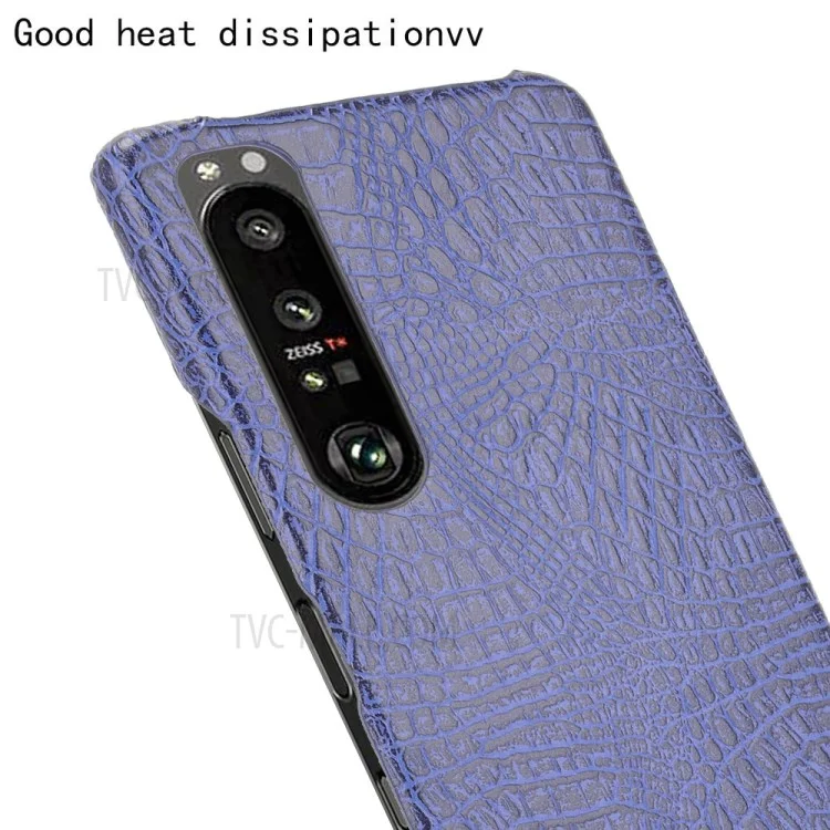 Capa de Telefone com Textura de Crocodilo para Sony Xperia 1 III 5G, Capa de Telefone em PC Revestida de Couro Sintético - Roxo