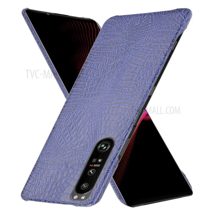 Capa de Telefone com Textura de Crocodilo para Sony Xperia 1 III 5G, Capa de Telefone em PC Revestida de Couro Sintético - Roxo