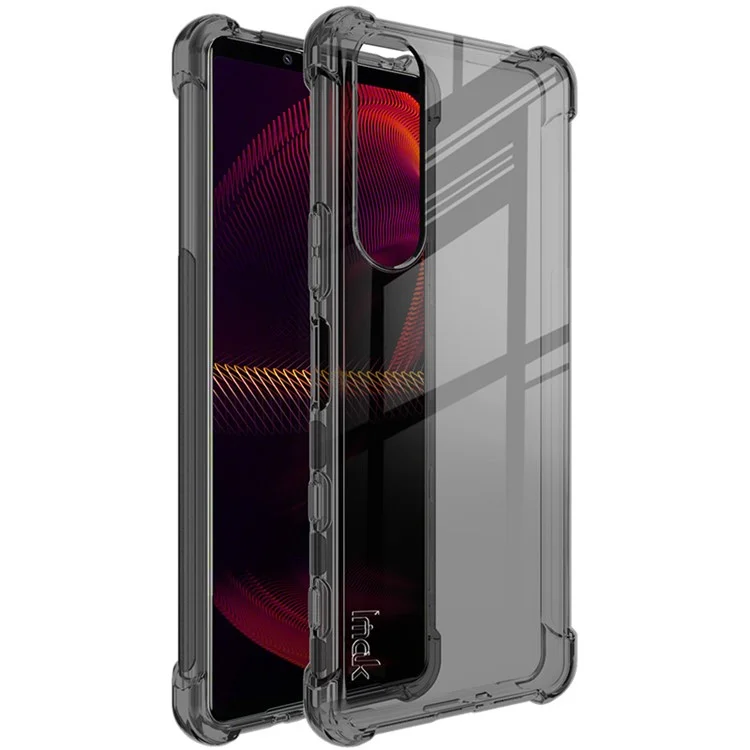 IMAK Airbag Shock-resistant TPU Soft Mobile Phone Case Cover with Screen Protector per Sony Xperia 5 III 5G - Nero Trasparente