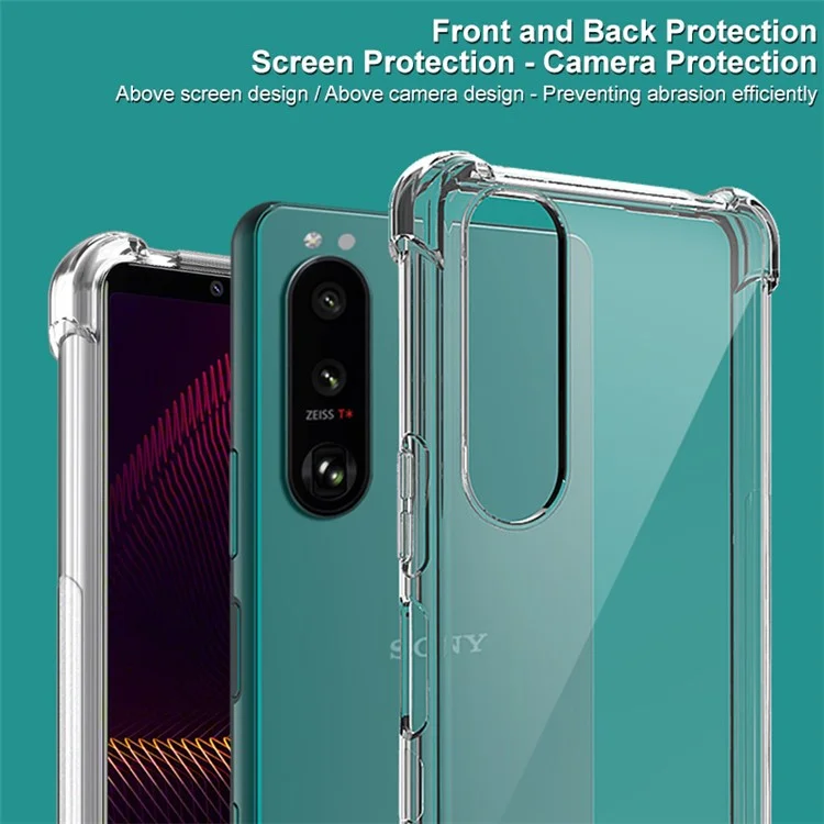 IMAK Airbag Shock-resistant TPU Soft Mobile Phone Case Cover with Screen Protector per Sony Xperia 5 III 5G - Nero Trasparente