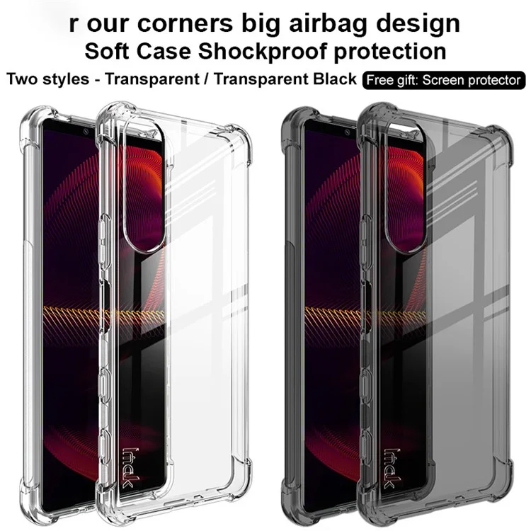 IMAK Airbag Shock-resistant TPU Soft Mobile Phone Case Cover with Screen Protector per Sony Xperia 5 III 5G - Nero Trasparente