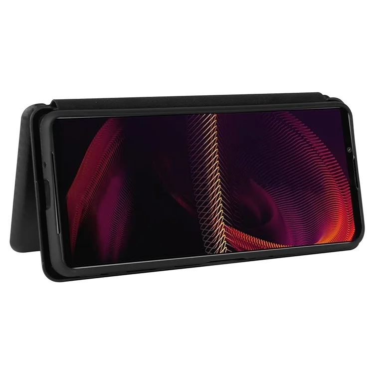 Capa de Telefone Celular Stand para Sony Xperia 5 III 5G, Textura de Fibra de Carbono, Caso de Telefone Celular Auto-absorvido - Preto