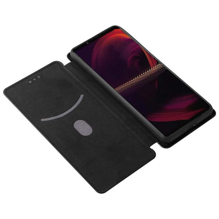 Capa de Telefone Celular Stand para Sony Xperia 5 III 5G, Textura de Fibra de Carbono, Caso de Telefone Celular Auto-absorvido - Preto