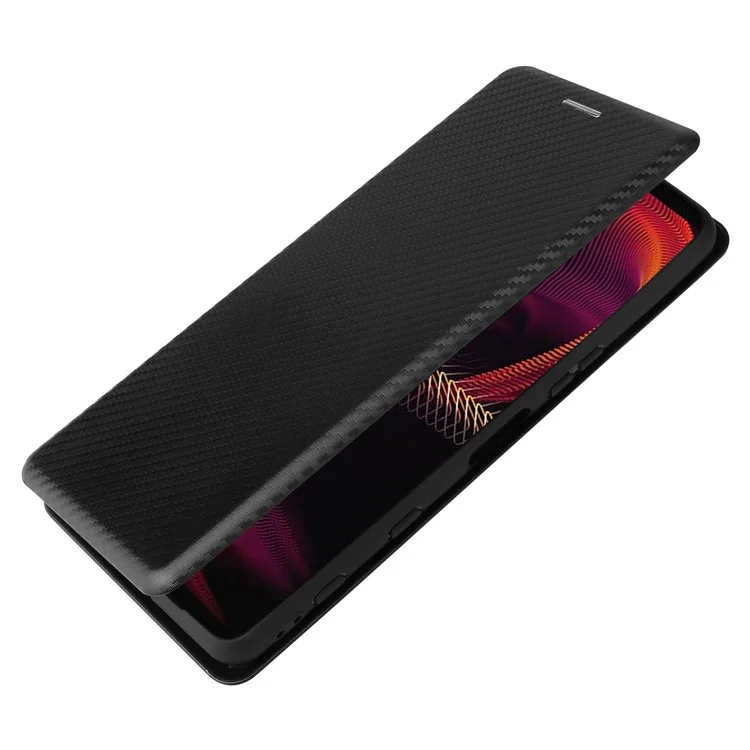 Capa de Telefone Celular Stand para Sony Xperia 5 III 5G, Textura de Fibra de Carbono, Caso de Telefone Celular Auto-absorvido - Preto