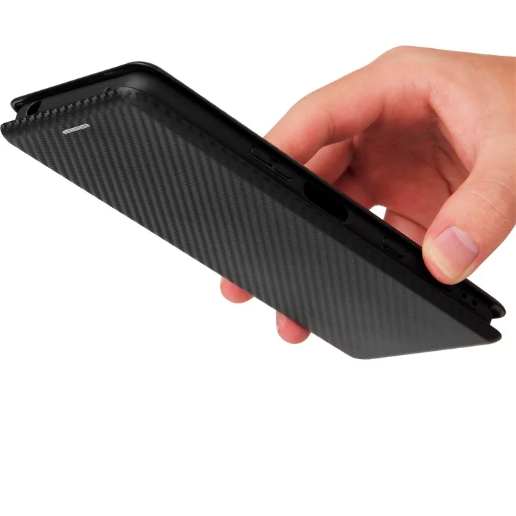 Capa de Telefone Celular Stand para Sony Xperia 5 III 5G, Textura de Fibra de Carbono, Caso de Telefone Celular Auto-absorvido - Preto
