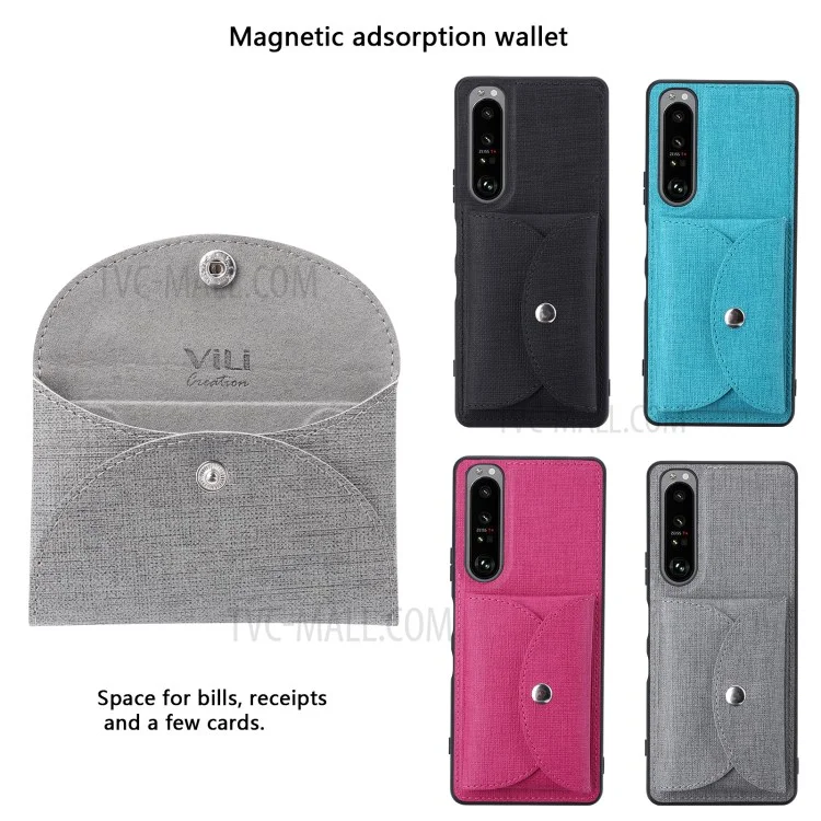 Vili T Series Couro de Couro TPU Shell Com Carteira Móvel Absorvida Magnética Para Sony Xperia 1 III 5G - Cinza