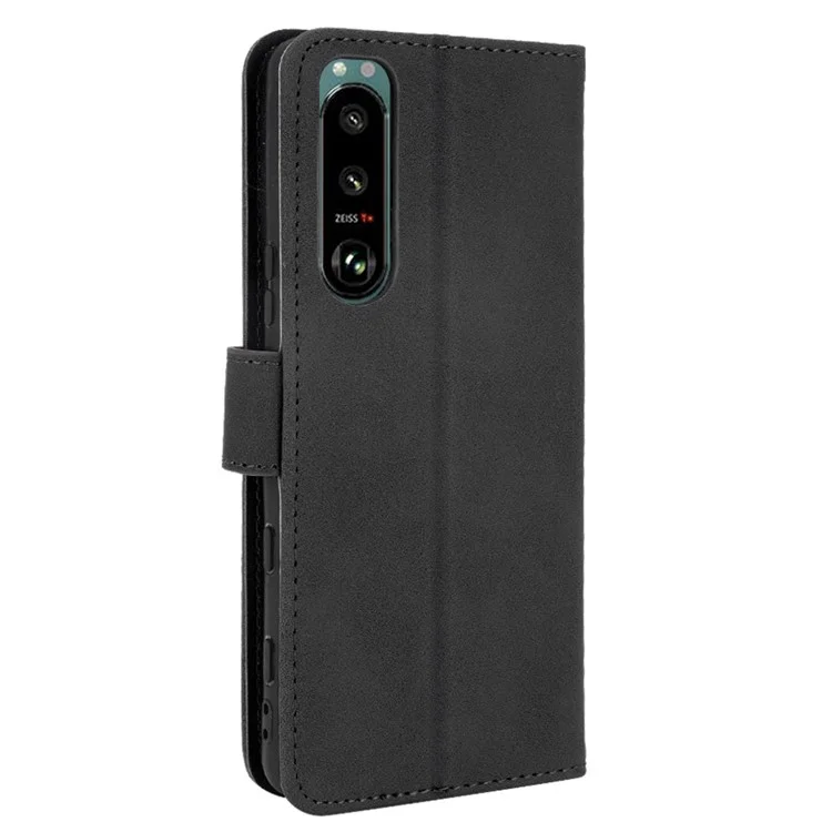 Silky Touch Leather Wallet Stand Phone Cover Case for Sony Xperia 5 III 5G - Black