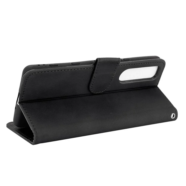 Silky Touch Leather Wallet Stand Phone Cover Case for Sony Xperia 5 III 5G - Black