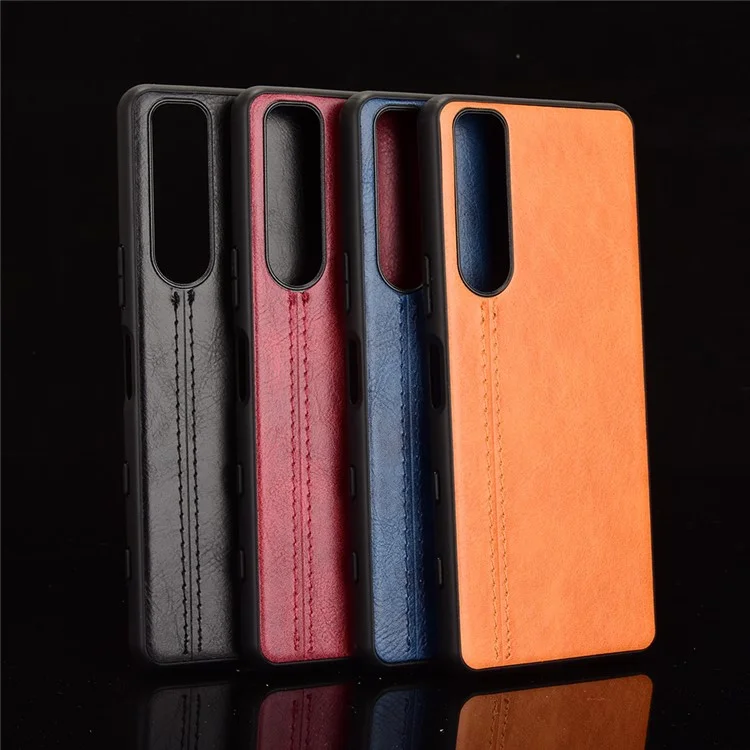 Design Della Linea di Cucitura Rivestita in Pelle PU Pc+coperchio Del Telefono Ibrido Tpu Per Sony Xperia 5 III 5G - Nero