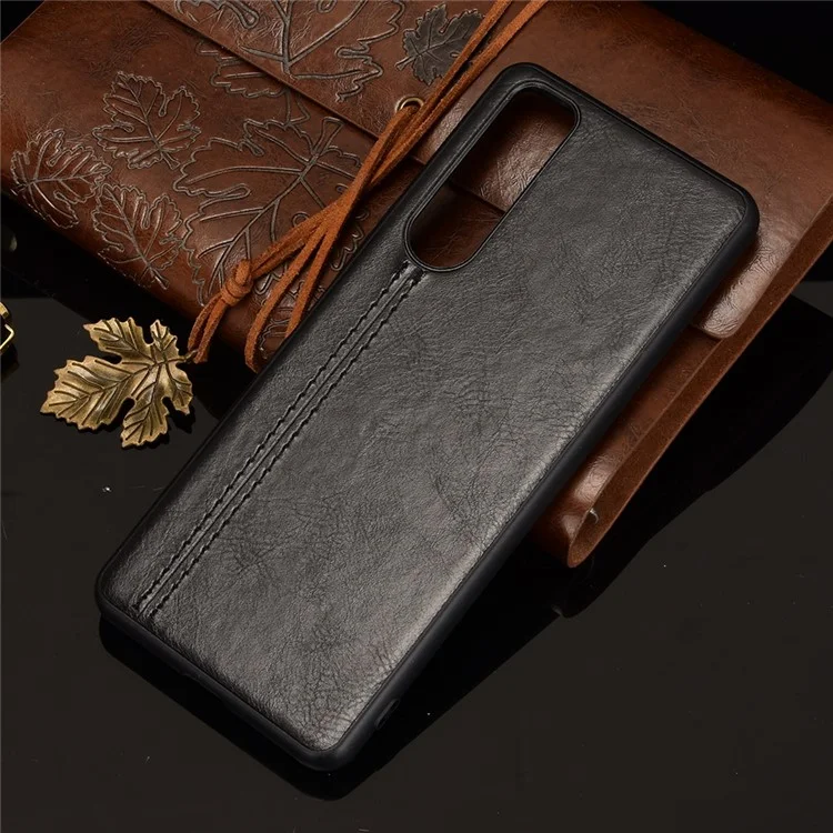 Design Della Linea di Cucitura Rivestita in Pelle PU Pc+coperchio Del Telefono Ibrido Tpu Per Sony Xperia 5 III 5G - Nero