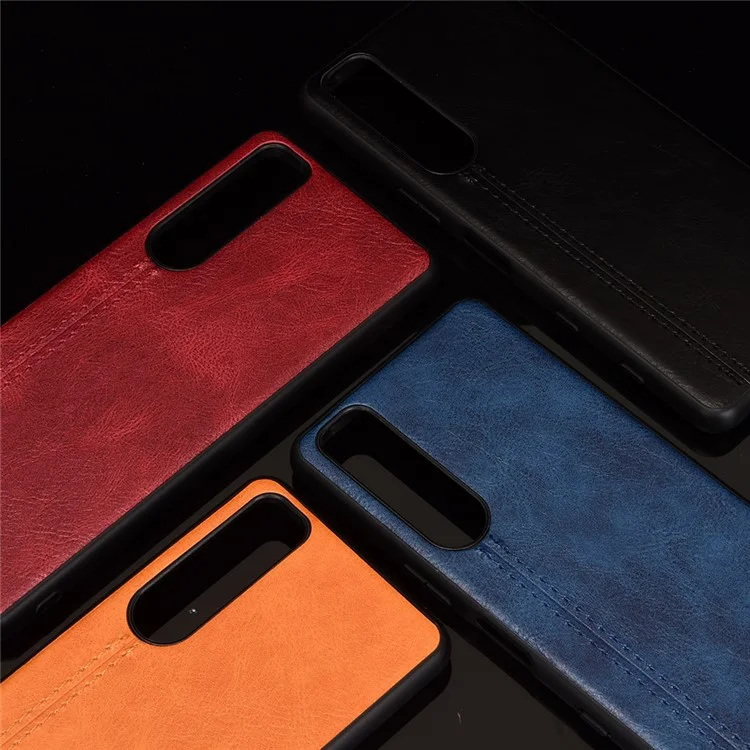Design Della Linea di Cucitura Rivestita in Pelle PU Pc+coperchio Del Telefono Ibrido Tpu Per Sony Xperia 5 III 5G - Nero