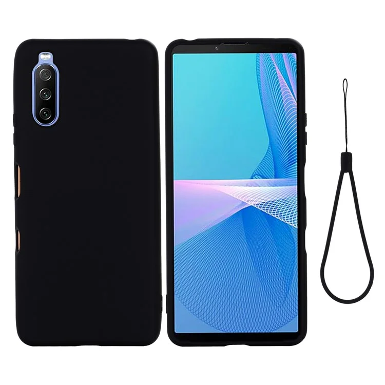Color Sólido Silicona Líquida Bien Protegida Cáscara Protectora Con Correa Para Sony Xperia 10 III 5G - Negro