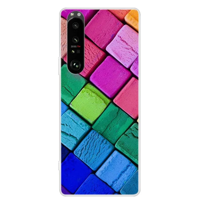 Full Protection Flexible TPU Phone Cover Case with Pattern Printing for Sony Xperia 1 III 5G - Colorful Block