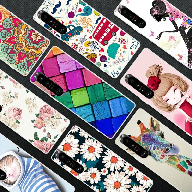 Full Protection Flexible TPU Phone Cover Case with Pattern Printing for Sony Xperia 1 III 5G - Colorful Block