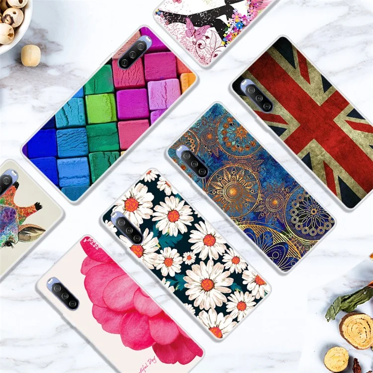 Custodia Flessibile in TPU con Stampa a Motivi per Sony Xperia 10 III 5G - Fiore Colorato