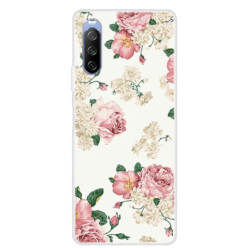 Full Protection Pattern Printing Flexible TPU Phone Cover Case for Sony Xperia 10 III 5G - White Base Flower