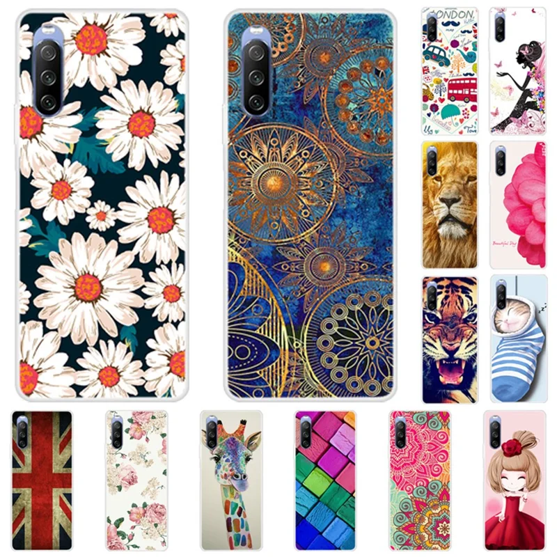 Full Protection Pattern Printing Flexible TPU Phone Cover Case for Sony Xperia 10 III 5G - White Base Flower