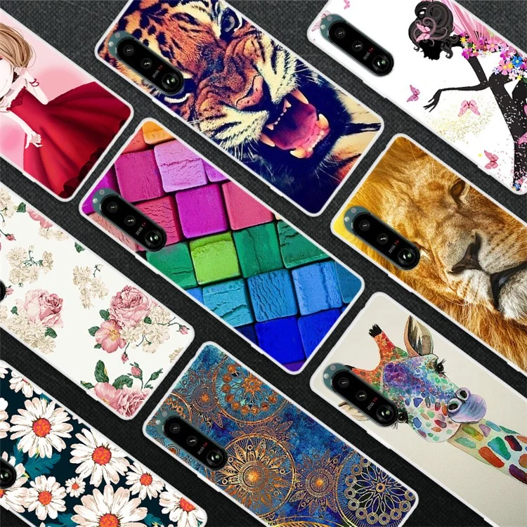 Custodia per telefono flessibile in TPU con stampa a motivo di protezione completa per Sony Xperia 5 III 5G - Base bianca a fiori
