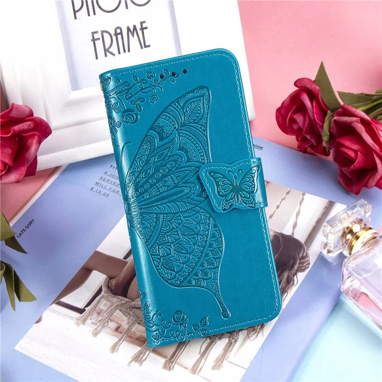 Big Butterfly Imprimindo a Capa do Telefone Celular da Carteira de Couro Com Design de Suporte Para Sony Xperia 5 III 5G - Azul