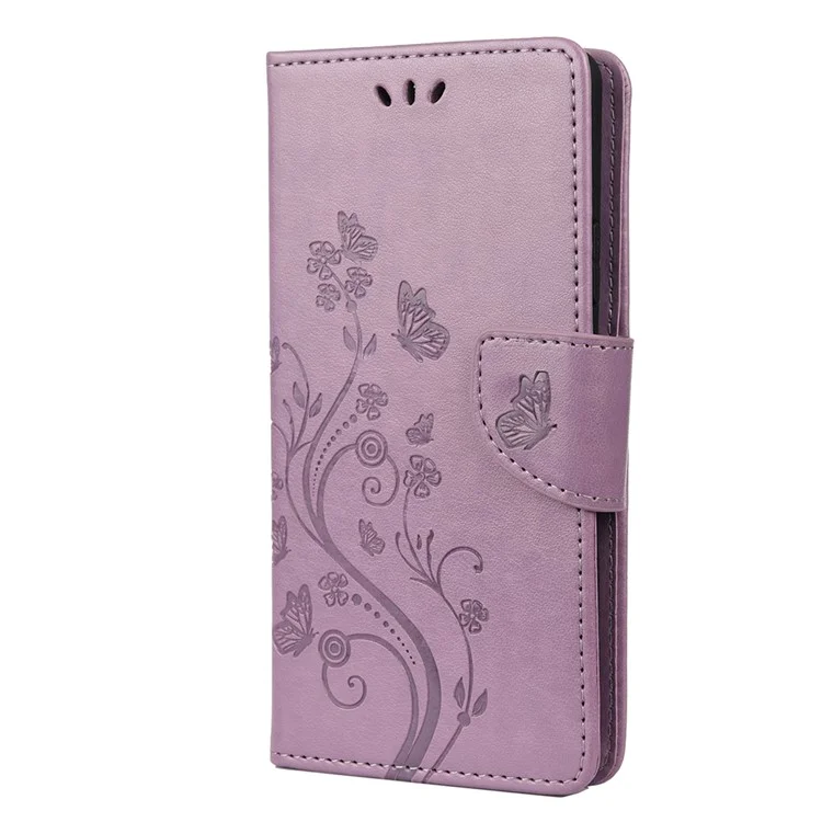 Portafoglio flip in pelle PU con farfalla stampata, custodia protettiva completa con supporto per Sony Xperia 10 III 5G - Lilla chiaro
