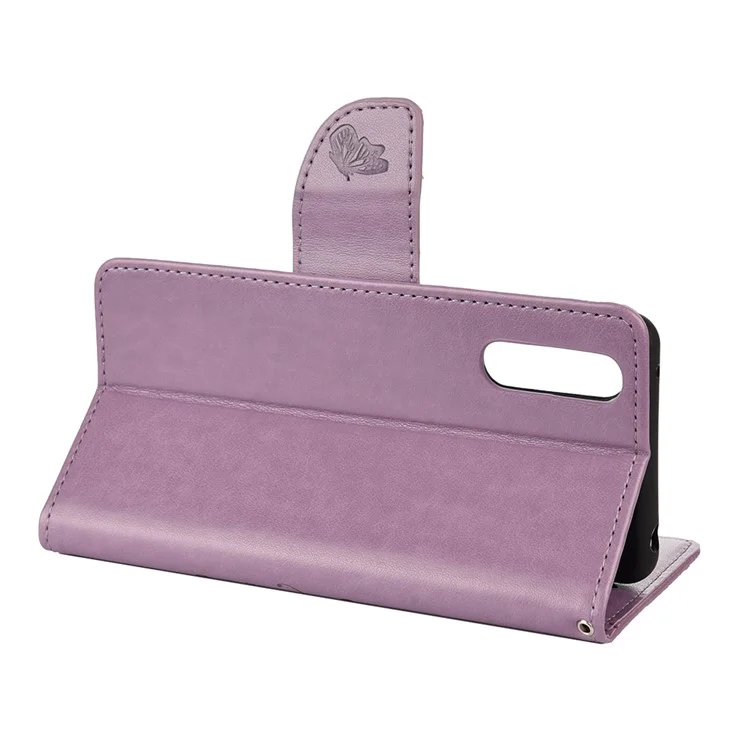 Portafoglio flip in pelle PU con farfalla stampata, custodia protettiva completa con supporto per Sony Xperia 10 III 5G - Lilla chiaro