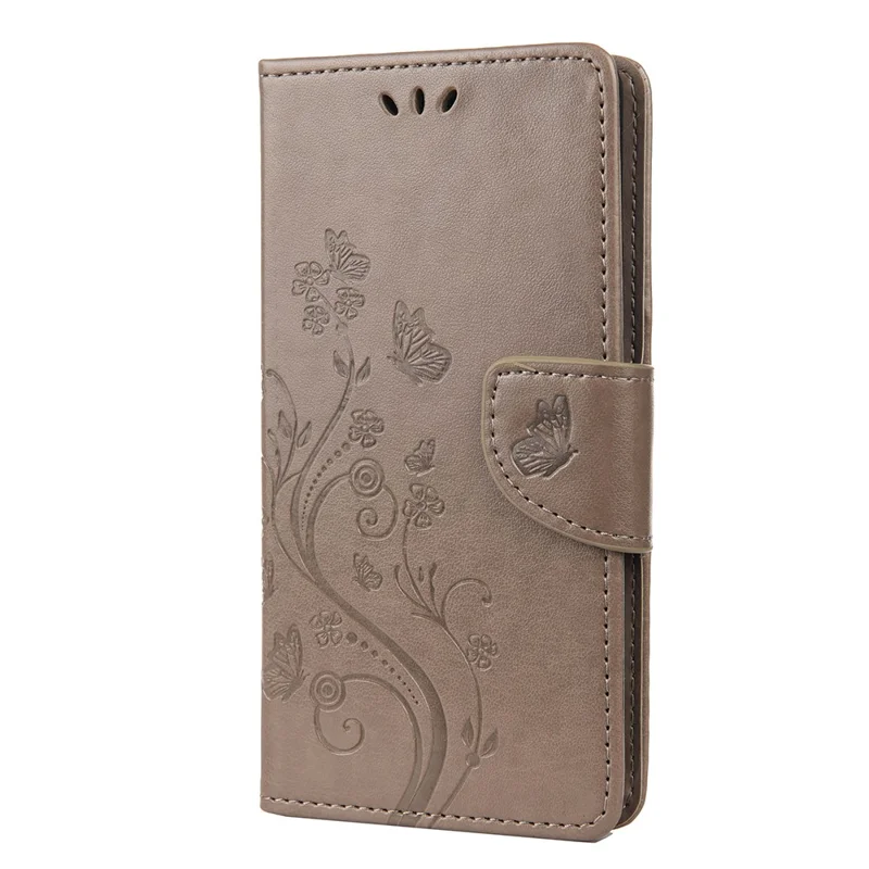 Imprinted Butterfly PU Leather Flip Wallet Full Protective Case Cover Stand for Sony Xperia 10 III 5G - Grey