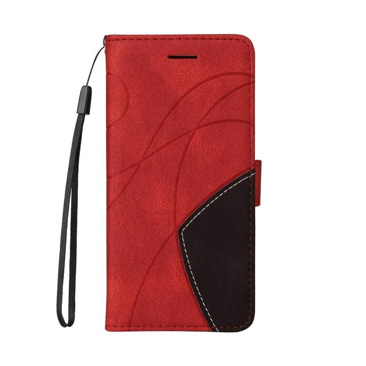 KT Série en cuir-1 Bi-couleur Style de Patchwork Portefeuille en Cuir Étui Téléphone avec Sangle Pratique pour Sony Xperia 1 III 5G - Rouge 
