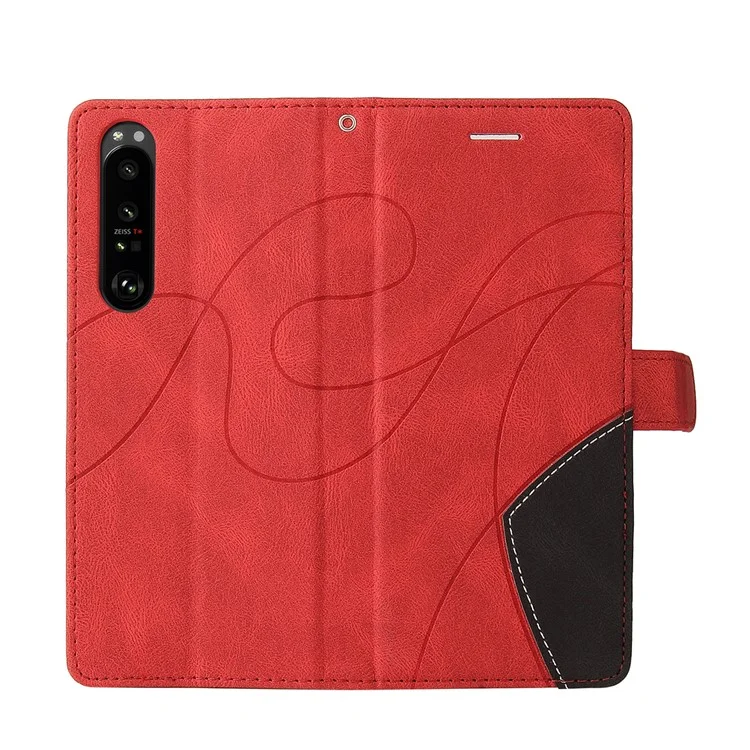 KT Série en cuir-1 Bi-couleur Style de Patchwork Portefeuille en Cuir Étui Téléphone avec Sangle Pratique pour Sony Xperia 1 III 5G - Rouge 
