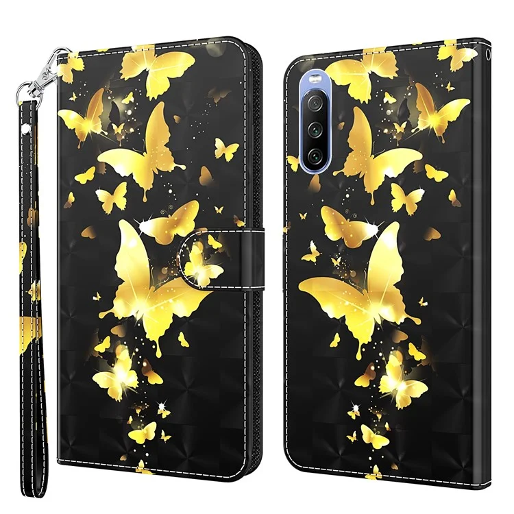 Coperchio Protettore in Pelle Per il Portafoglio Stampa Del Motivo Per Sony Xperia 10 III 5G / Xperia 10 III Lite - Farfalla Dorata