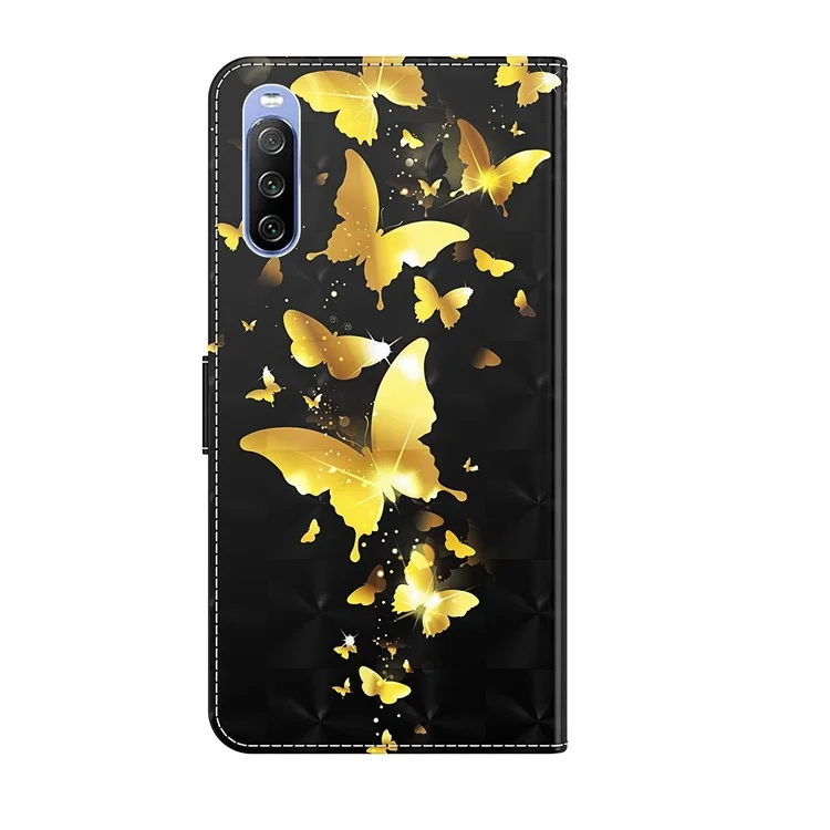 Coperchio Protettore in Pelle Per il Portafoglio Stampa Del Motivo Per Sony Xperia 10 III 5G / Xperia 10 III Lite - Farfalla Dorata