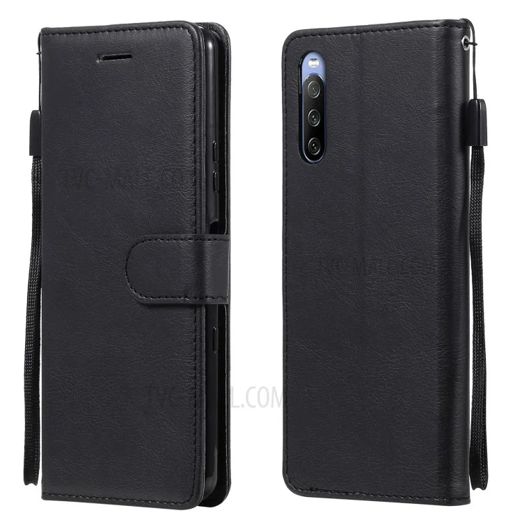 KT Leder Serie-2 Brieftasche Leder Telefon Hülle Hülle Mit Riemengehäuse Für Sony Xperia 10 III 5G / Xperia 10 III Lite - Schwarz
