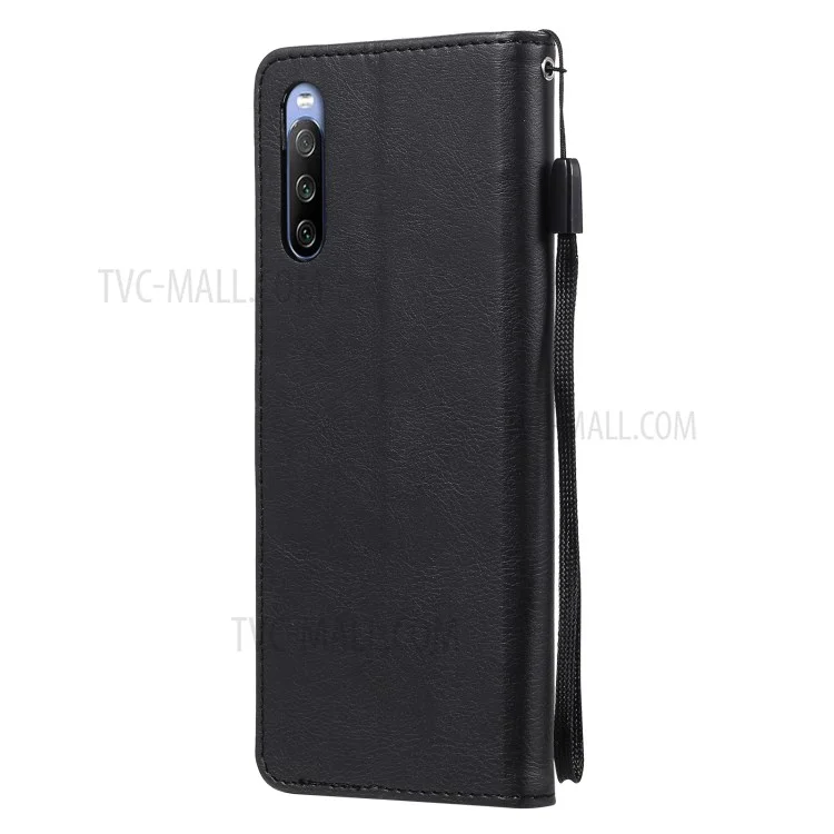 KT Leder Serie-2 Brieftasche Leder Telefon Hülle Hülle Mit Riemengehäuse Für Sony Xperia 10 III 5G / Xperia 10 III Lite - Schwarz