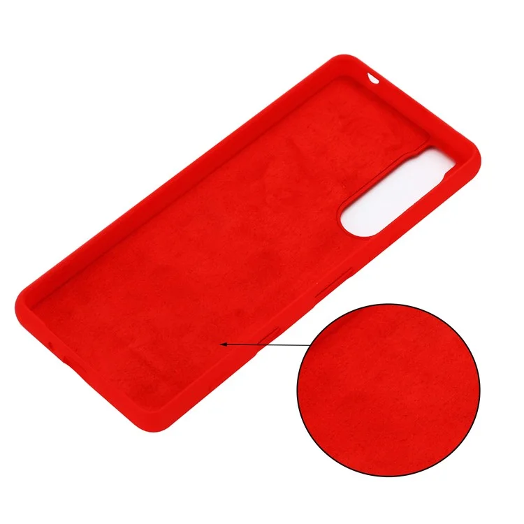 Slim Liquid Silicone Gel Rubber Full Body Protection Cover Case with Strap for Sony Xperia 5 III 5G - Red