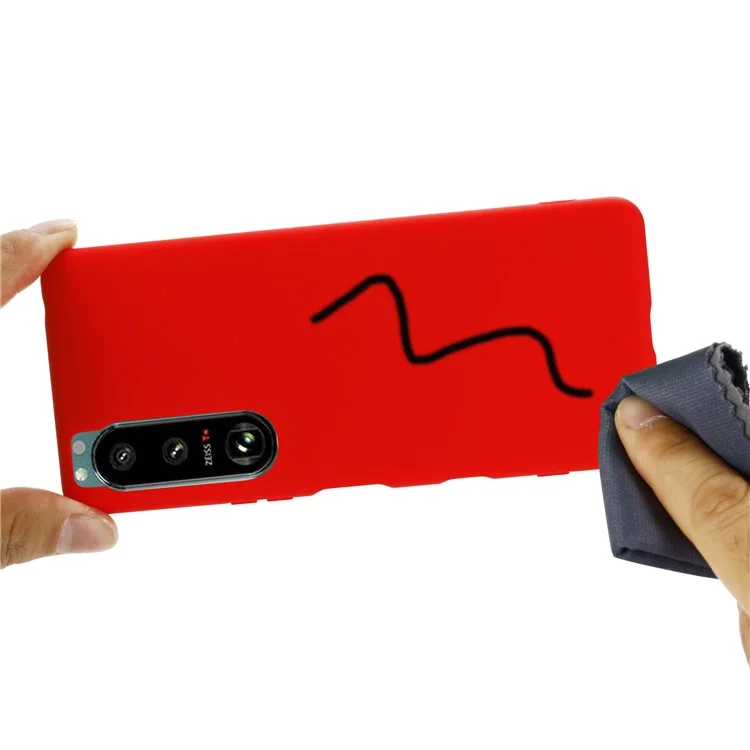 Caso de Proteção de Borracha de Borracha de Borracha de Borracha de Borracha de Silicone Líquido Fino Com Cinta Para Sony Xperia 5 III 5G - Vermelho