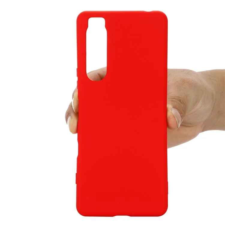 Caso de Proteção de Borracha de Borracha de Borracha de Borracha de Borracha de Silicone Líquido Fino Com Cinta Para Sony Xperia 5 III 5G - Vermelho