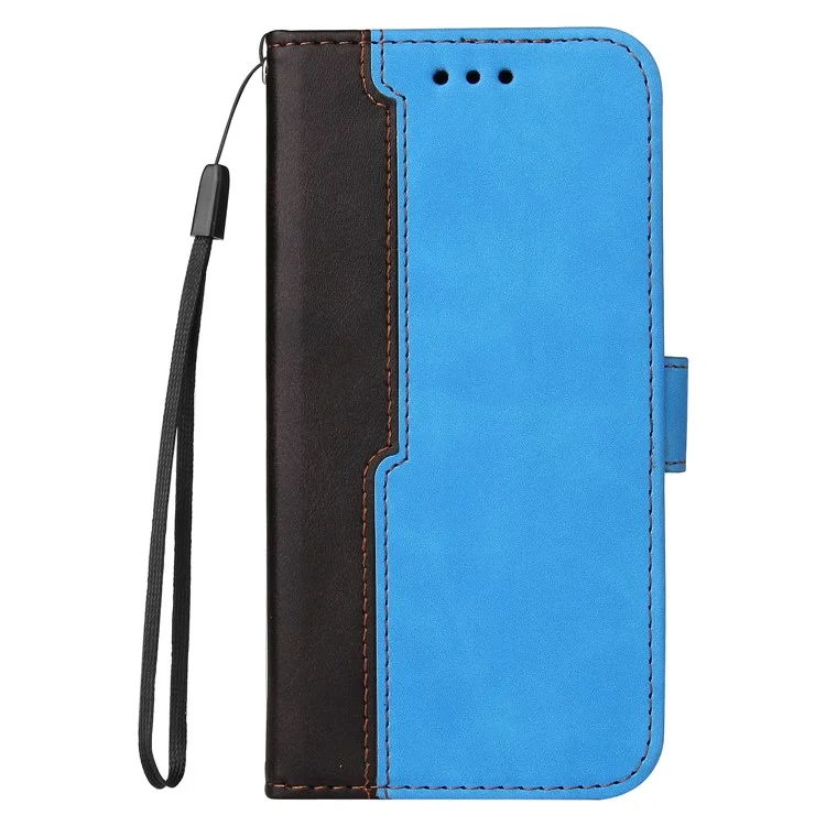 Two-Color Phone Case Leather Wallet Stand Case with Strap for Sony Xperia 10 III 5G / Xperia 10 III Lite - Blue