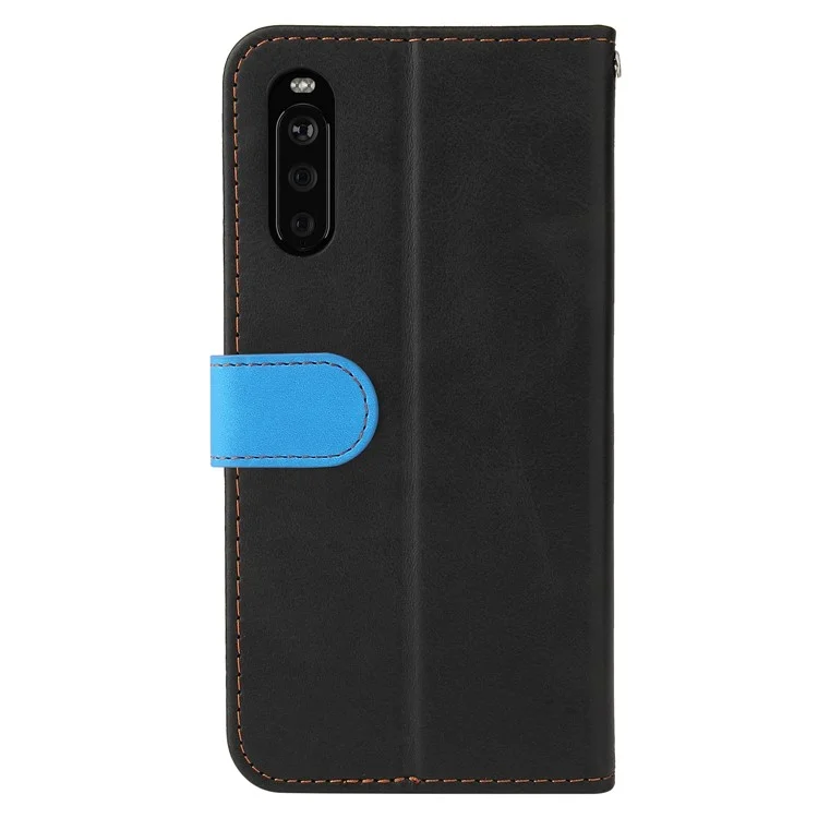 Two-Color Phone Case Leather Wallet Stand Case with Strap for Sony Xperia 10 III 5G / Xperia 10 III Lite - Blue