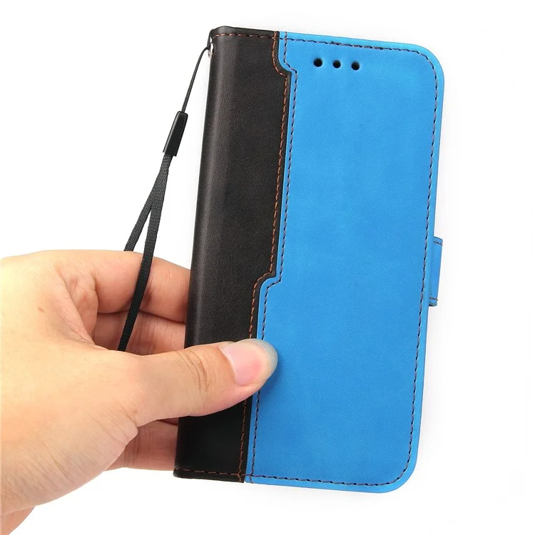 Two-Color Phone Case Leather Wallet Stand Case with Strap for Sony Xperia 10 III 5G / Xperia 10 III Lite - Blue