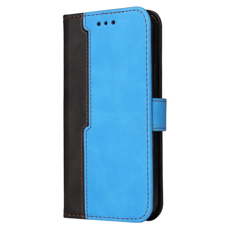 Two-Color Phone Case Leather Wallet Stand Case with Strap for Sony Xperia 10 III 5G / Xperia 10 III Lite - Blue