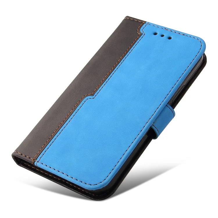 Two-Color Phone Case Leather Wallet Stand Case with Strap for Sony Xperia 10 III 5G / Xperia 10 III Lite - Blue