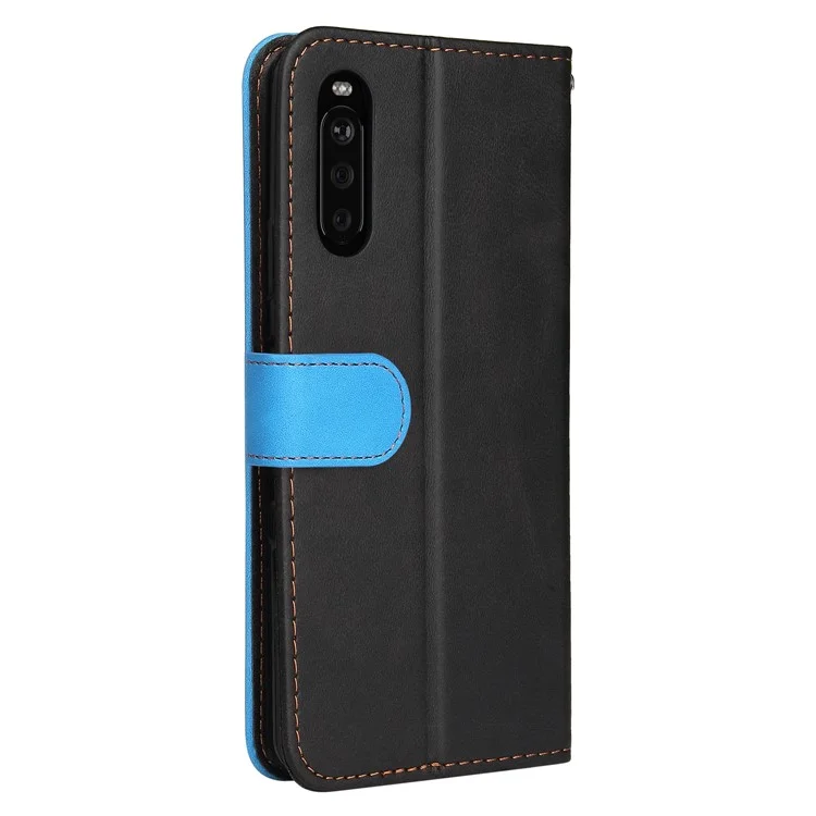 Caixa de Couro Por Telefone de Duas Cores Capa Com Cinta Para a Sony Xperia 10 III 5G / Xperia 10 III Lite - Azul