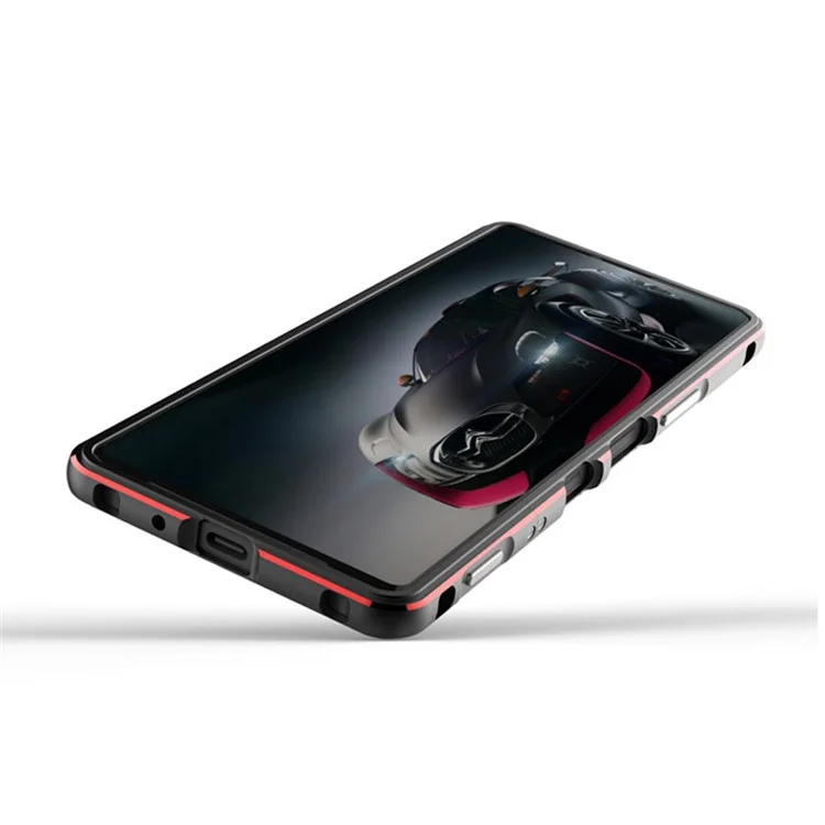 Luzes Polares Estilo Metal Bumper Case Capa + Protetor De Anel De Lente De Câmera Para Sony Xperia 1 III 5G - Preto / Vermelho