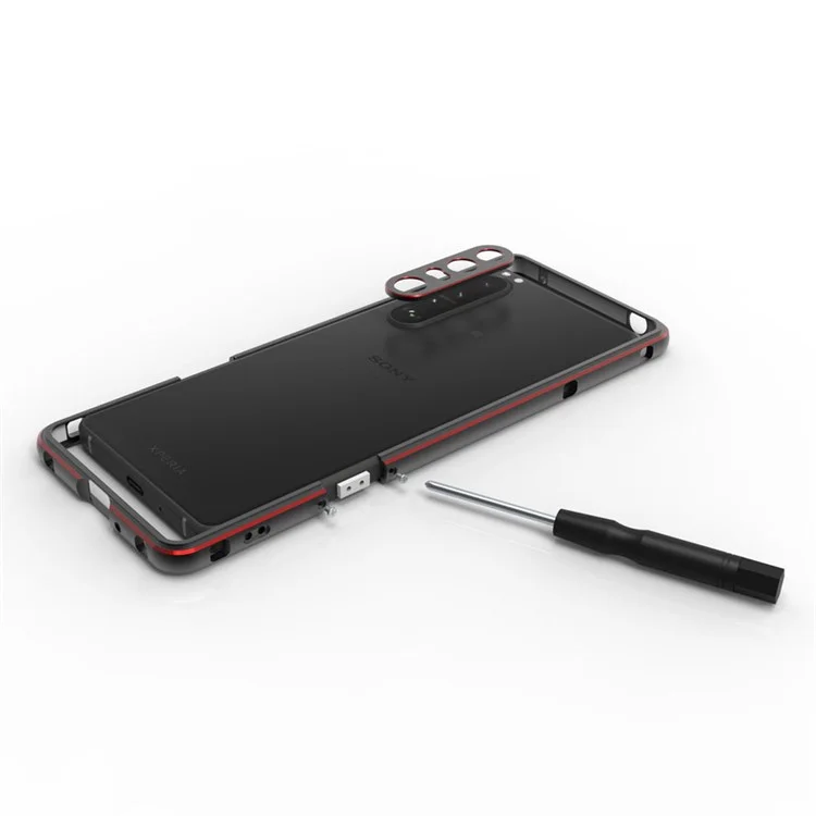 Polar Lichter Stil Metall Bumper Case Cover + Kamera Objektiv Ringschutz Für Sony Xperia 1 III 5G - Schwarz / Rot