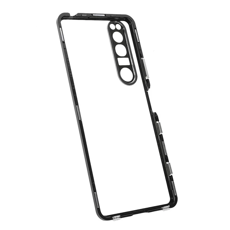 Lens Cover Design Magnetic Closed Metal Frame + Ultra Clear Drop-Resistant Double-Sided Tempered Glass Phone Shell for Sony Xperia 1 III 5G - Black