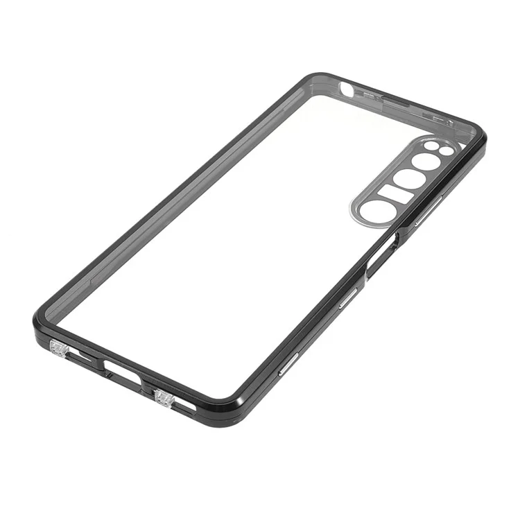 Objektivabdeckungsdesign Magnetisch Geschlossener Metallrahmen + Ultra-klares, Tropfenresistentes Doppelseitiges, Temperamentvolles Glas-telefon Shell Für Sony Xperia 1 III 5G - Schwarz