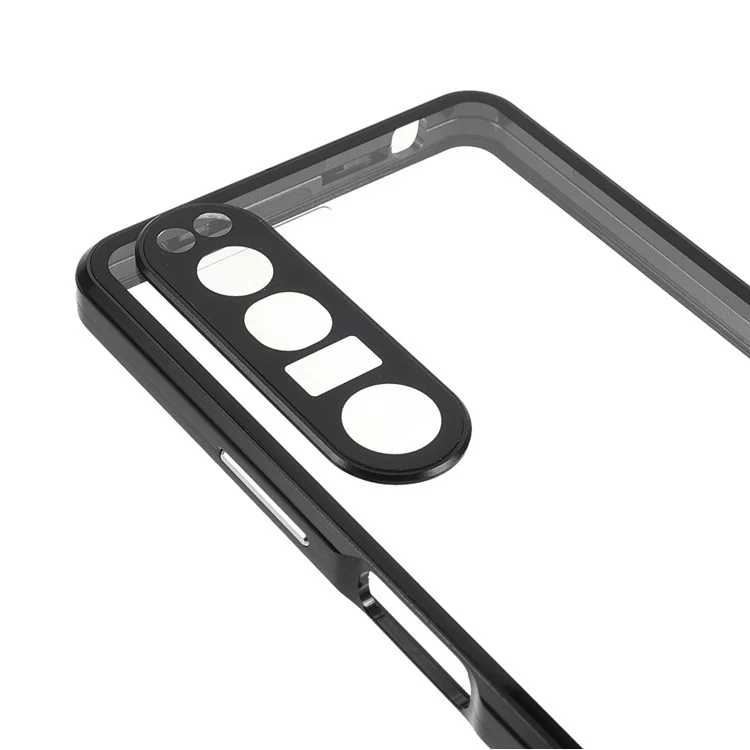 Lens Cover Design Magnetic Closed Metal Frame + Ultra Clear Drop-Resistant Double-Sided Tempered Glass Phone Shell for Sony Xperia 1 III 5G - Black