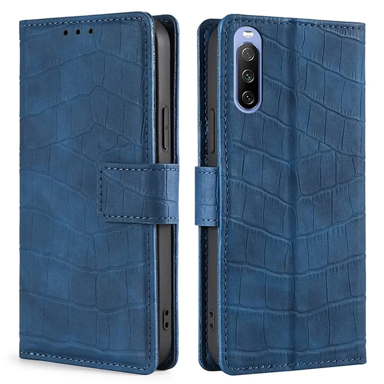 Für Sony Xperia 10 III 5G / Xperia 10 III Lite Krokodilleder-Textur mit Ständer Wallet Lederetui Handyhülle - Blau