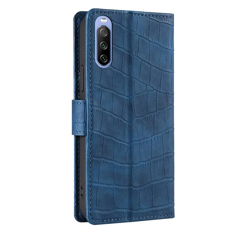 Für Sony Xperia 10 III 5G / Xperia 10 III Lite Krokodilleder-Textur mit Ständer Wallet Lederetui Handyhülle - Blau