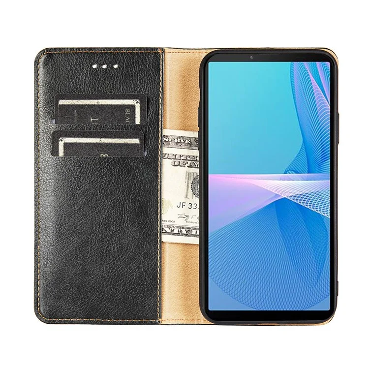 Custodia Protettiva per Telefono in Pelle PU con Supporto per Sony Xperia 1 III 5G - Nero